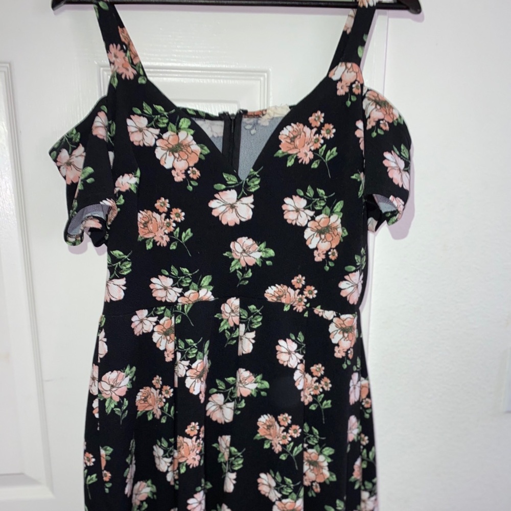 Floral Print cute cold shoulder dress
